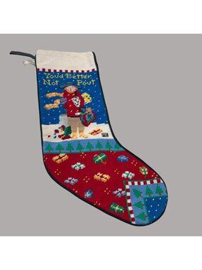 Mary Engelbreit Christmas Stocking You'd Better Not Pout Hand-Stitched Shopper